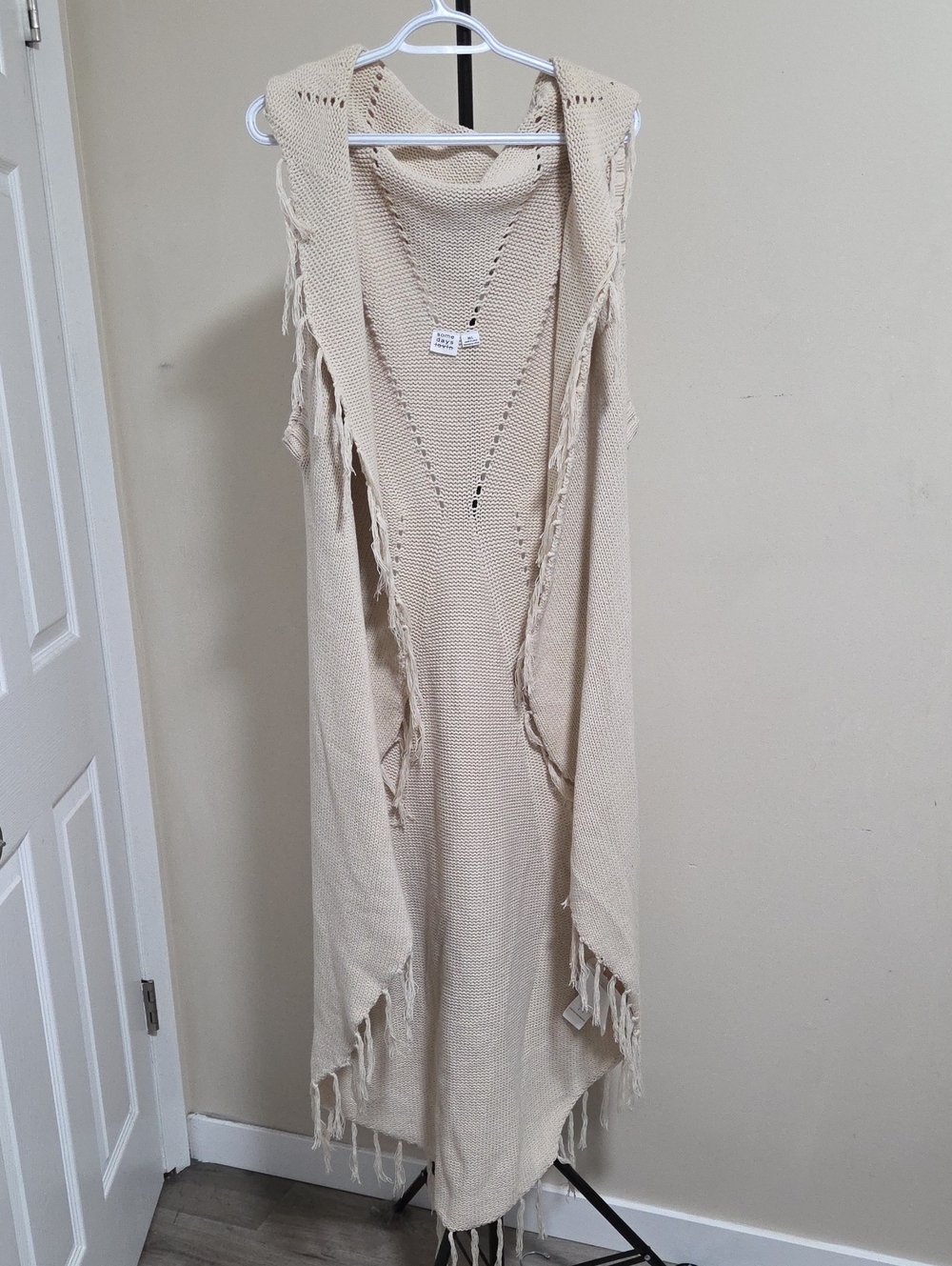 Somedays Lovin Cream Sleeveless Asymmetrical Fringe Knit Dress